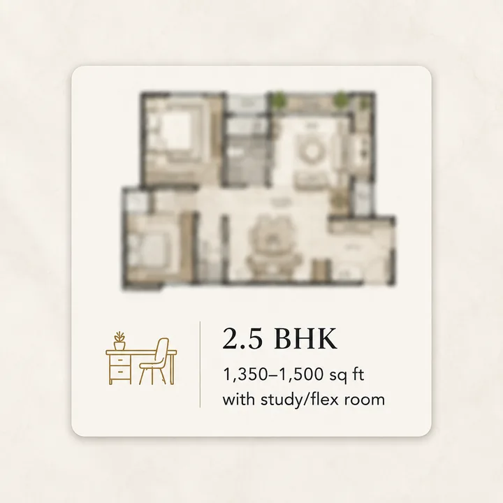 SNN Sarjapur Road 2.5 BHK apartment floor plan with study or flex room, indicative 1,350 to 1,500 sq ft