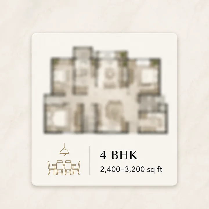 SNN Sarjapur Road 4 BHK apartment floor plan, the upper-floor lake-facing format, indicative 2,400 to 3,200 sq ft